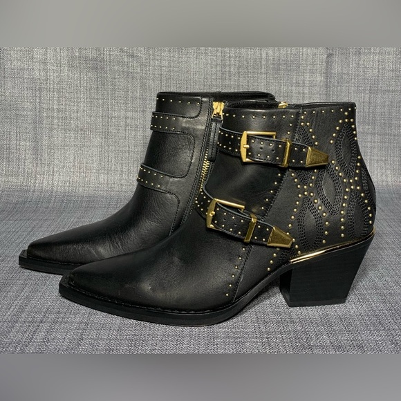 Dolce Vita Ronnie Studded Western Ankle Boots Black Leather Size 8 - Picture 4 of 7
